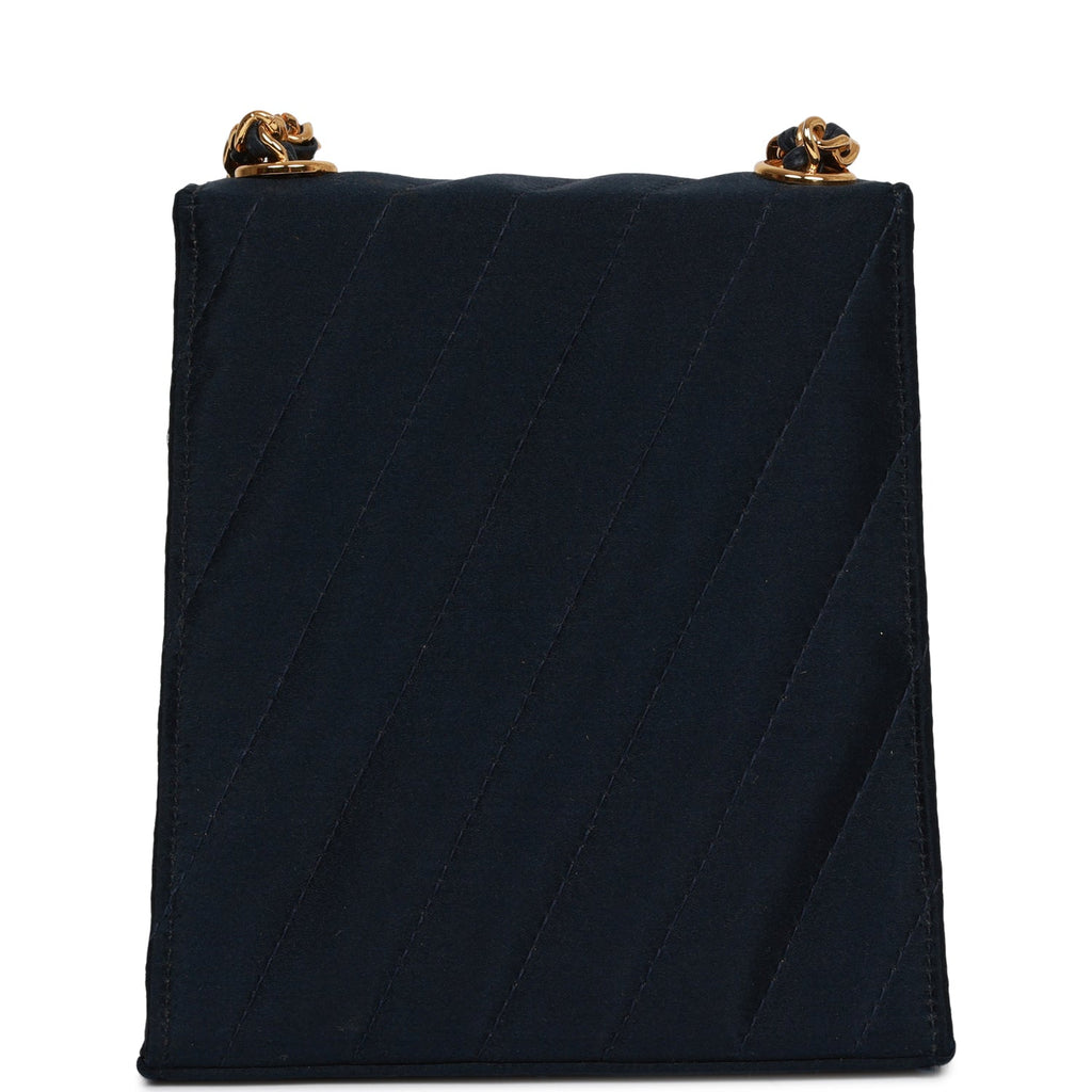 Chanel Vintage Mini Flap Bag Dark Blue Satin Gold Hardware