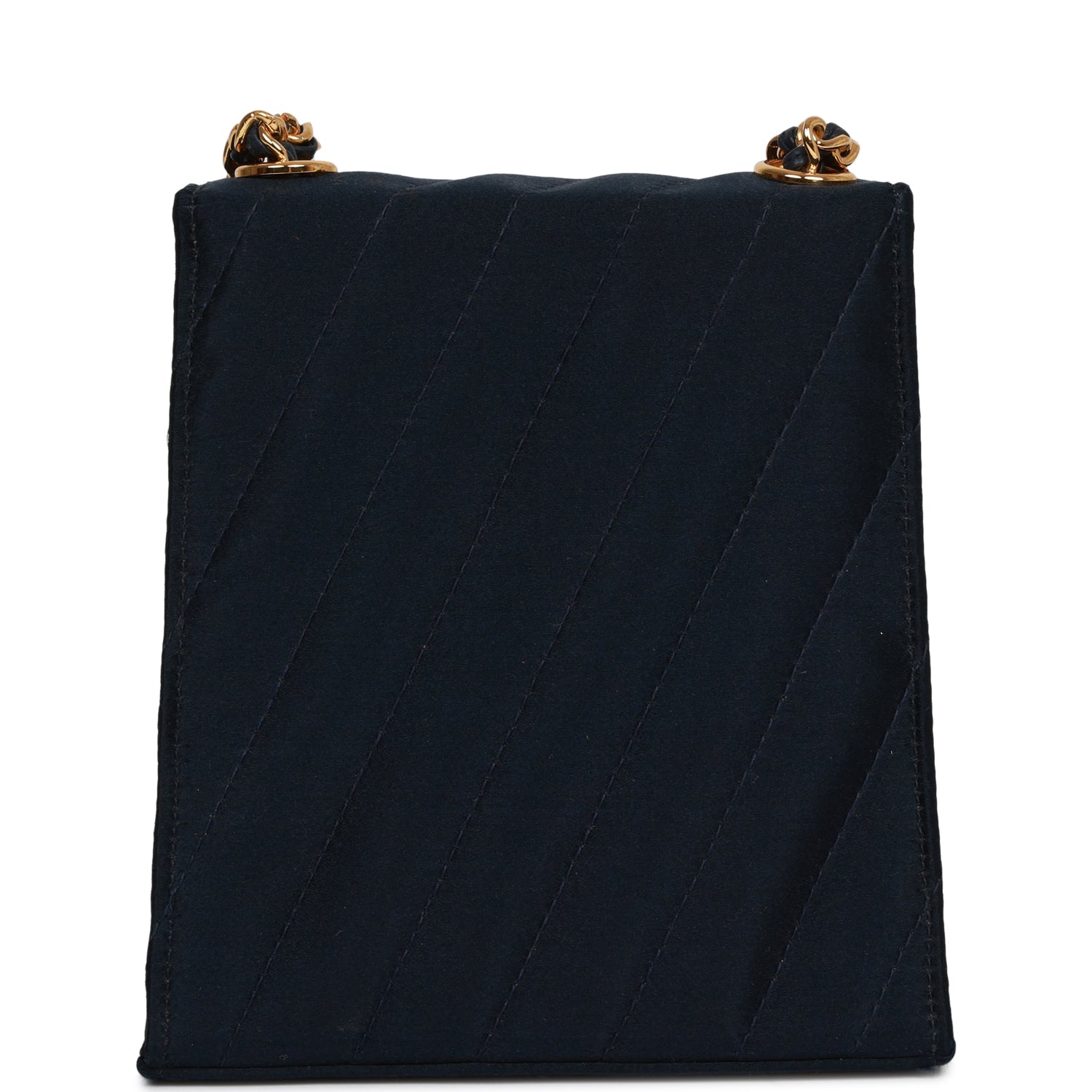 Chanel Vintage Mini Flap Bag Dark Blue Satin Gold Hardware