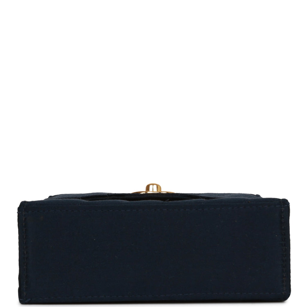 Chanel Vintage Mini Flap Bag Dark Blue Satin Gold Hardware