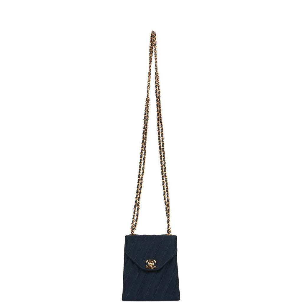 Chanel Vintage Mini Flap Bag Dark Blue Satin Gold Hardware