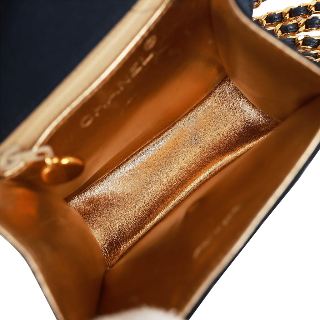 Chanel Vintage Mini Flap Bag Dark Blue Satin Gold Hardware