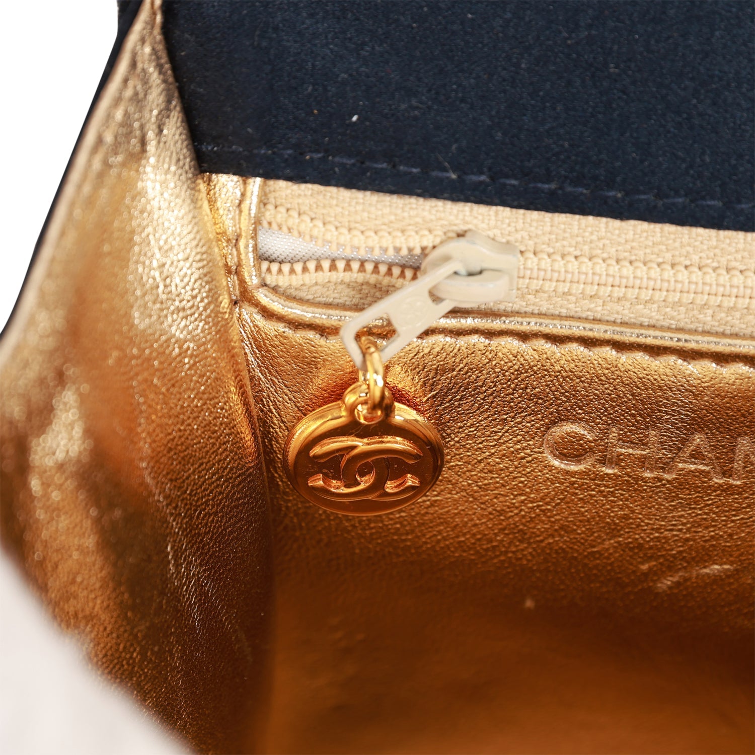 Chanel Vintage Mini Flap Bag Dark Blue Satin Gold Hardware