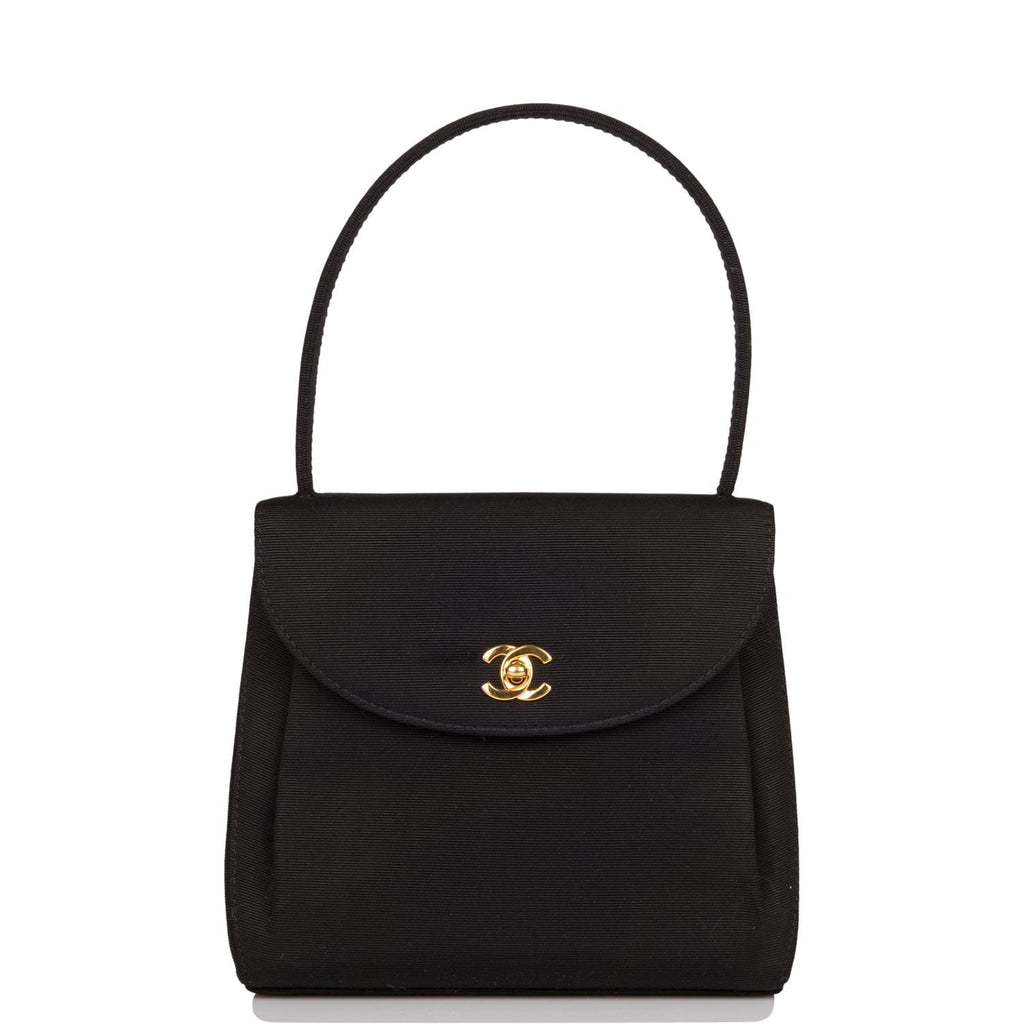 Chanel Vintage Mini Kelly Bag Black Satin Gold Hardware
