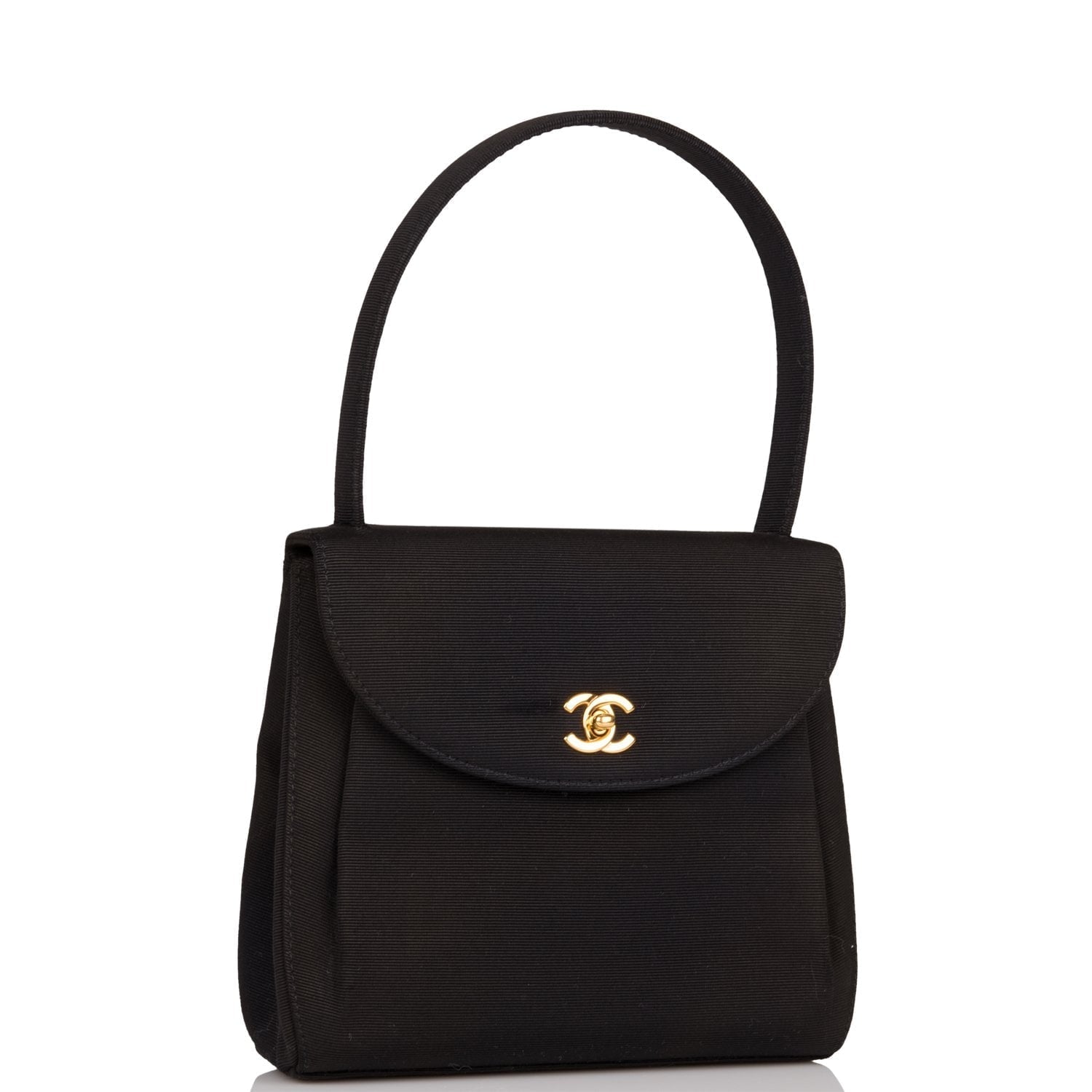 Chanel Vintage Mini Kelly Bag Black Satin Gold Hardware