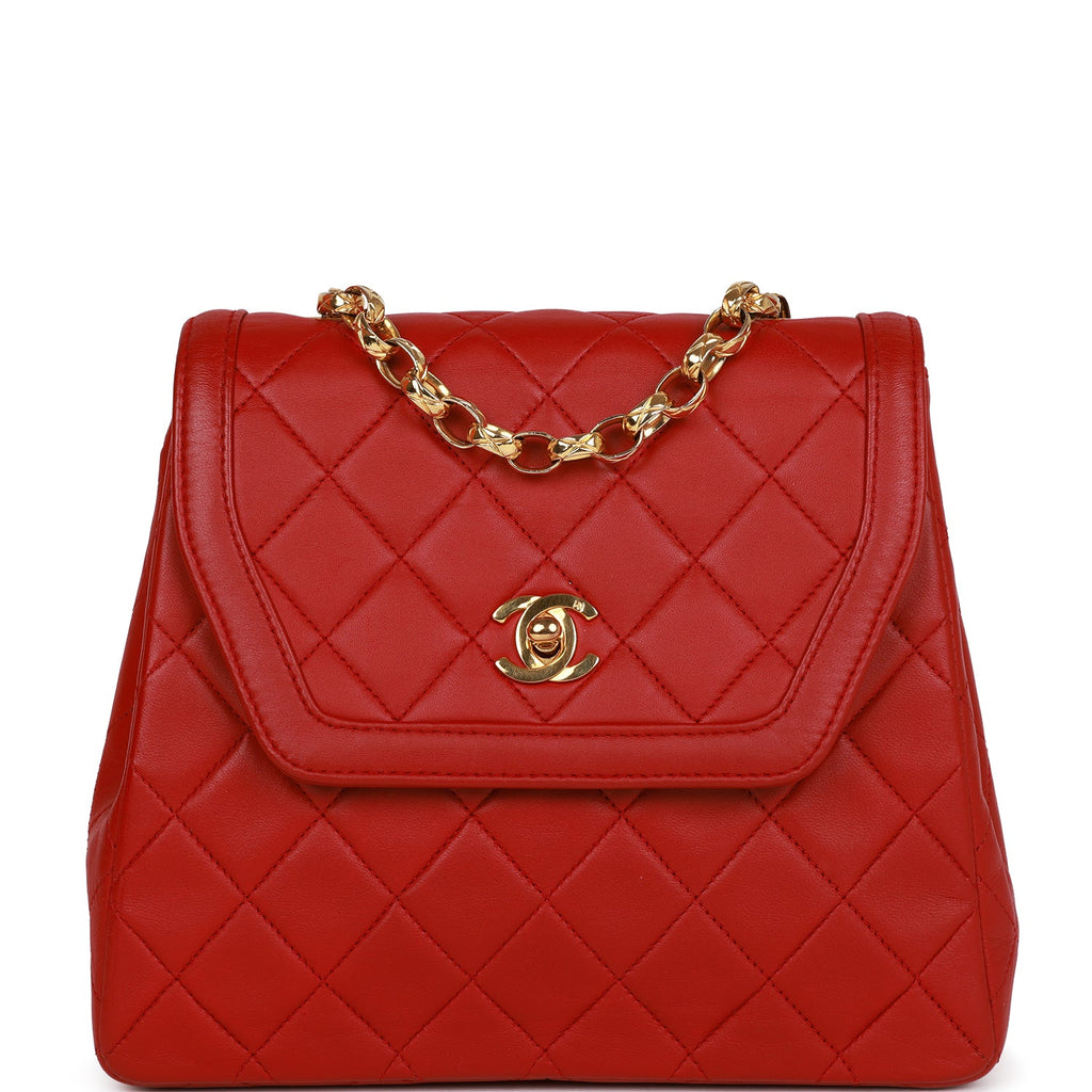 Chanel Vintage Trapeze Flap Bag Red Lambskin Gold Hardware