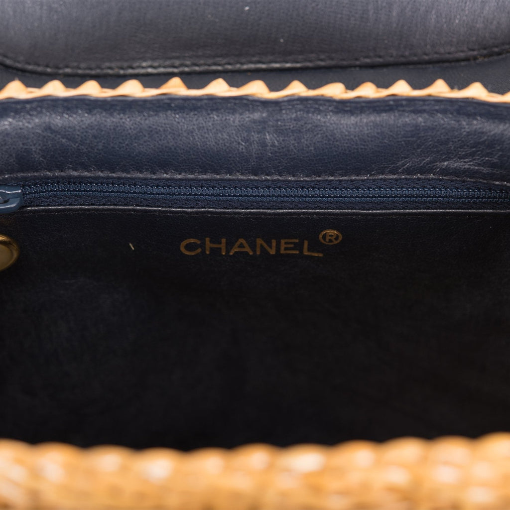 Chanel Vintage Basket Bag Denim and Wicker Gold Hardware