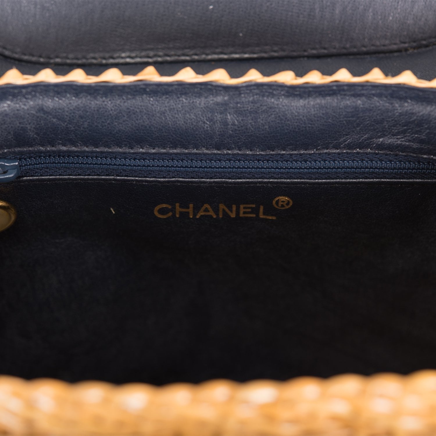 Chanel Vintage Basket Bag Denim and Wicker Gold Hardware