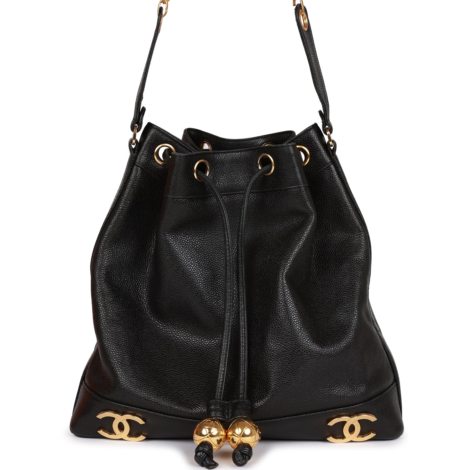 Chanel Vintage CC Bucket Bag Black Caviar Gold Hardware