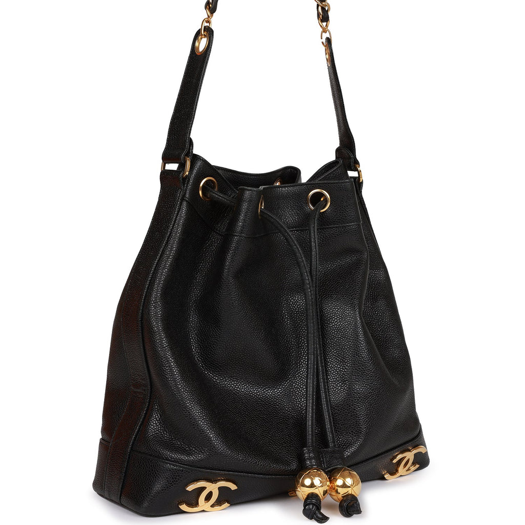 Chanel Vintage CC Bucket Bag Black Caviar Gold Hardware
