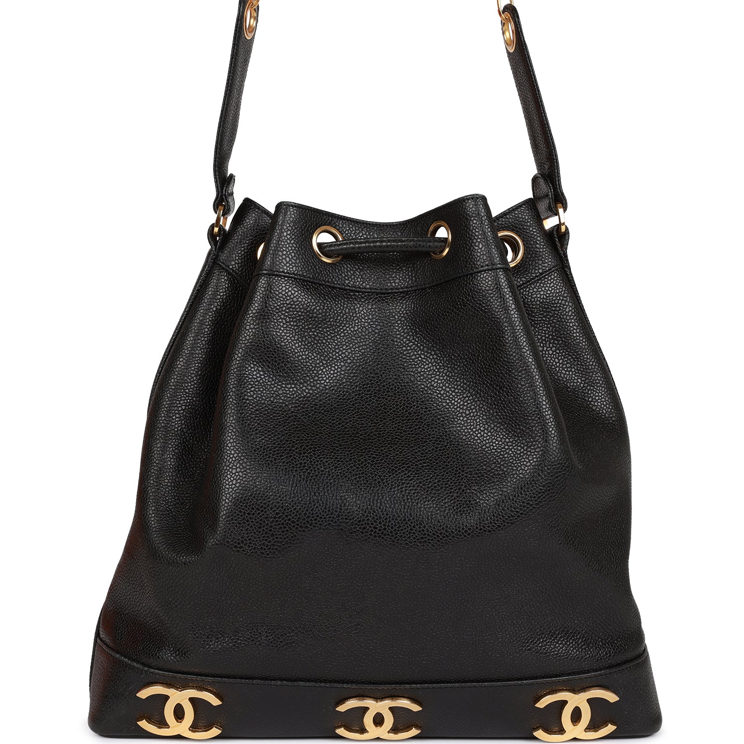 Chanel Vintage CC Bucket Bag Black Caviar Gold Hardware