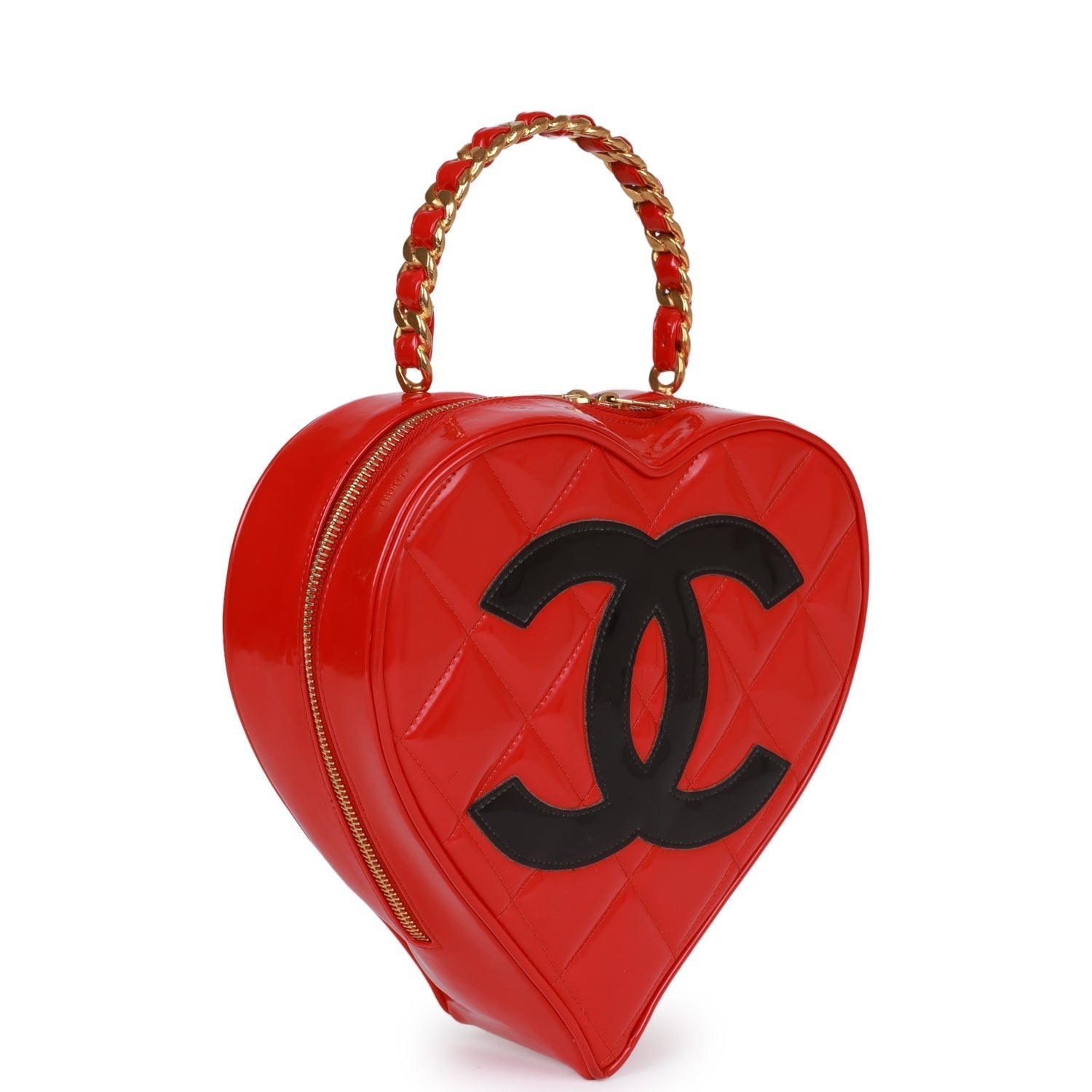 Chanel Vintage Heart Vanity Bag Red and Black Patent Antique Gold Hardware