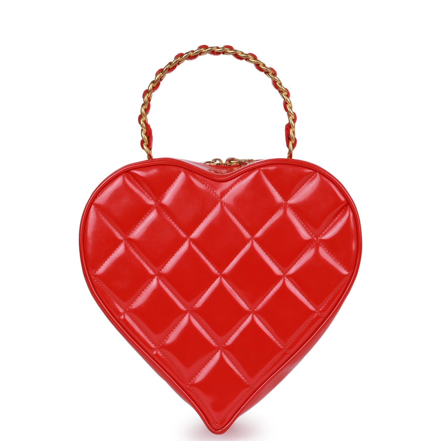 Chanel Vintage Heart Vanity Bag Red and Black Patent Antique Gold Hardware