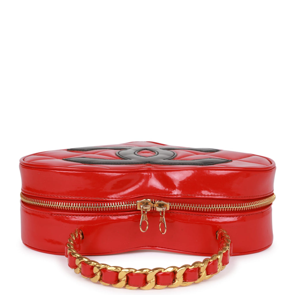 Chanel Vintage Heart Vanity Bag Red and Black Patent Antique Gold Hardware