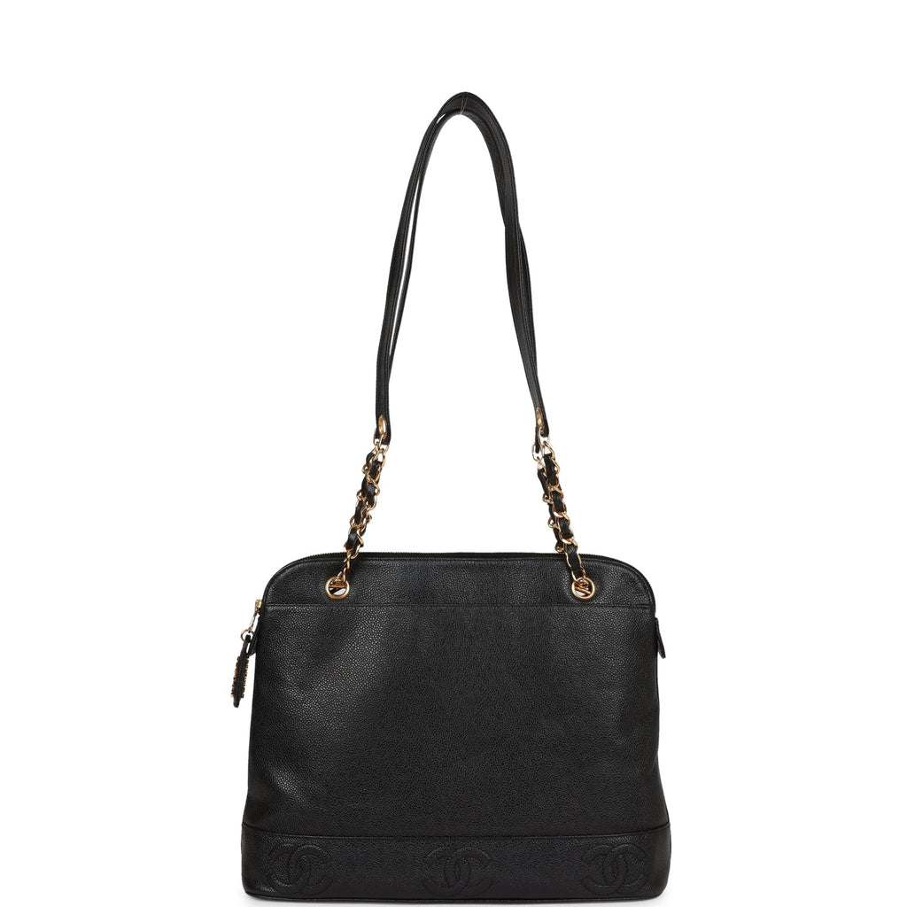 Chanel Vintage Triple CC Tote Bag Black Caviar Gold Hardware