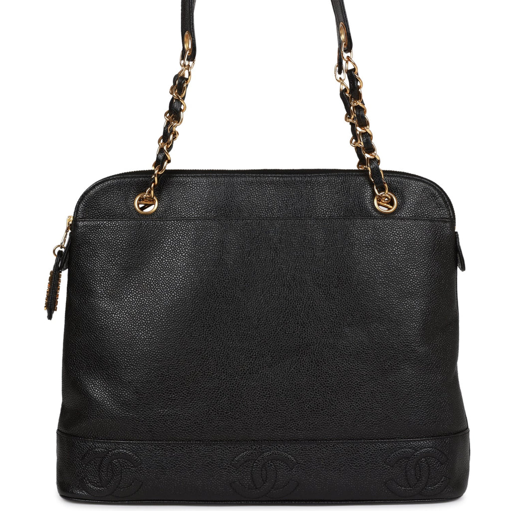 Chanel Vintage Triple CC Tote Bag Black Caviar Gold Hardware