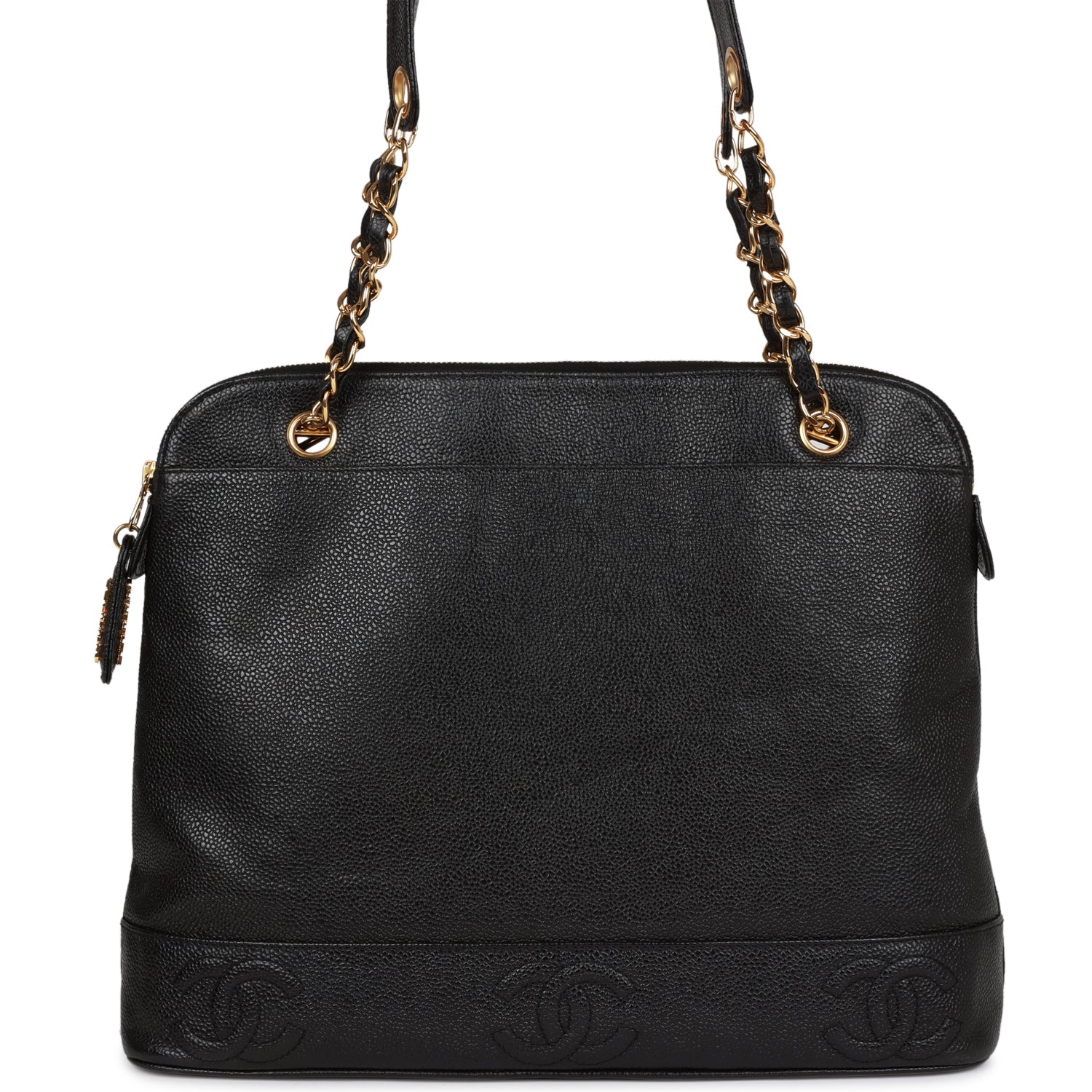 Chanel Vintage Triple CC Tote Bag Black Caviar Gold Hardware