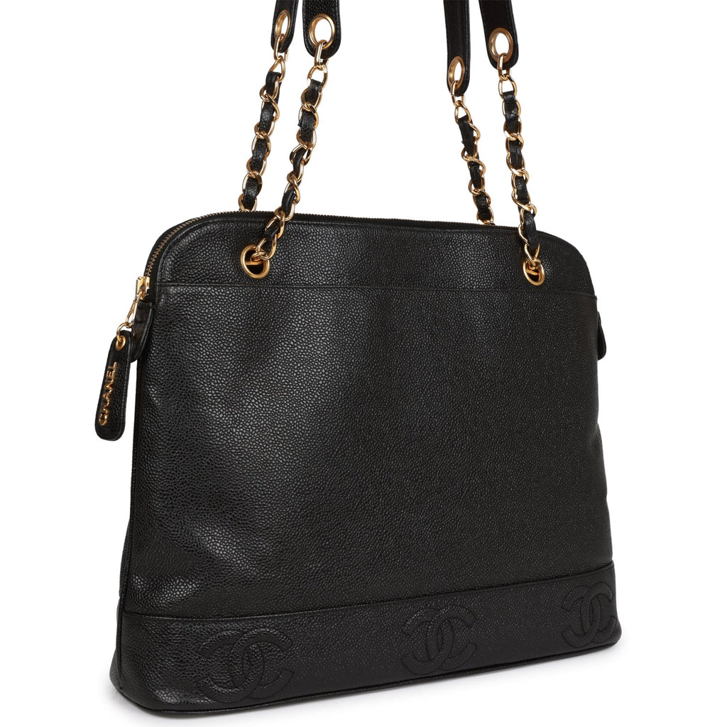 Chanel Vintage Triple CC Tote Bag Black Caviar Gold Hardware
