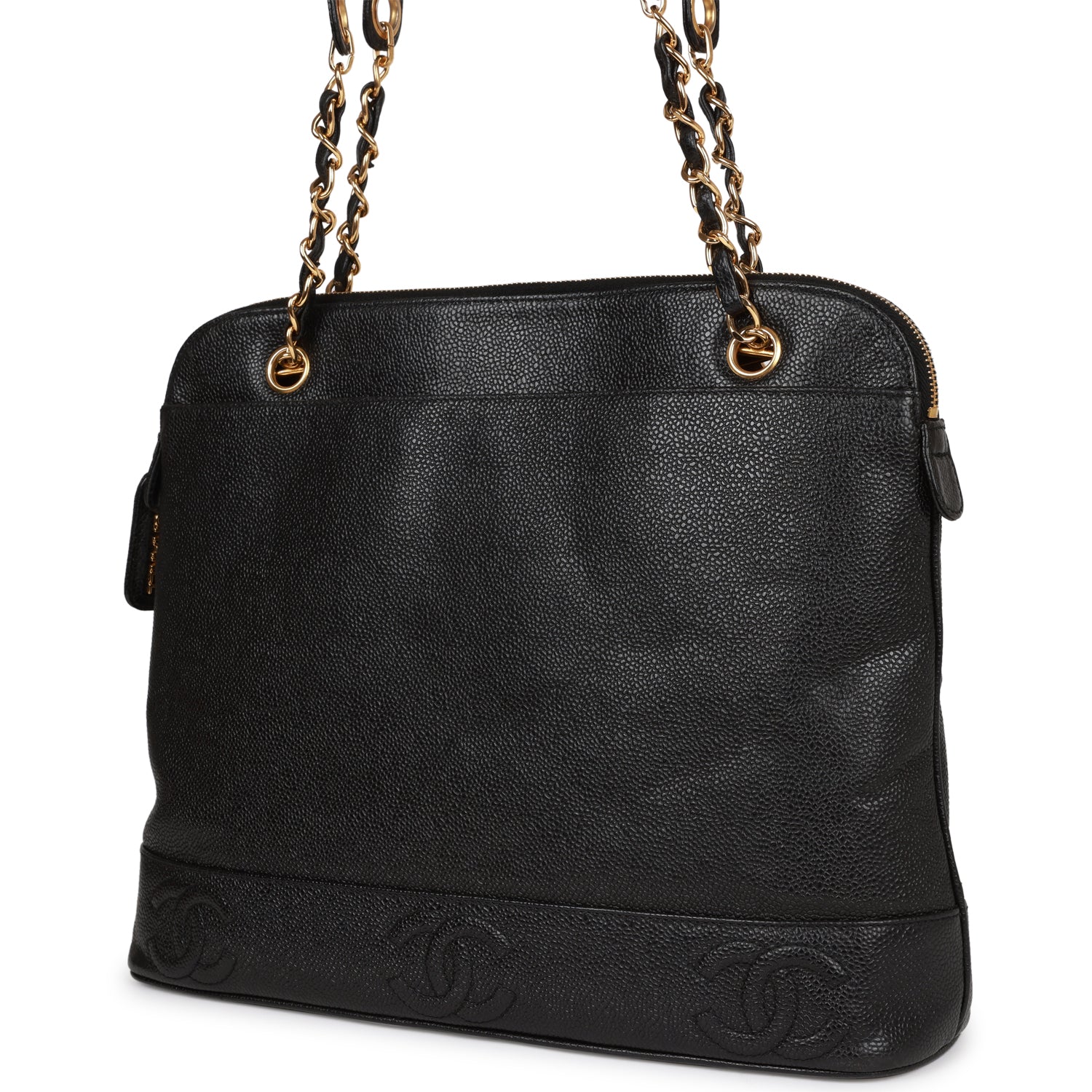Chanel Vintage Triple CC Tote Bag Black Caviar Gold Hardware