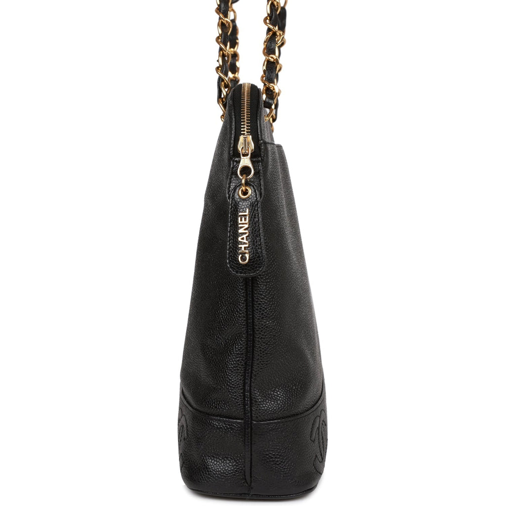 Chanel Vintage Triple CC Tote Bag Black Caviar Gold Hardware