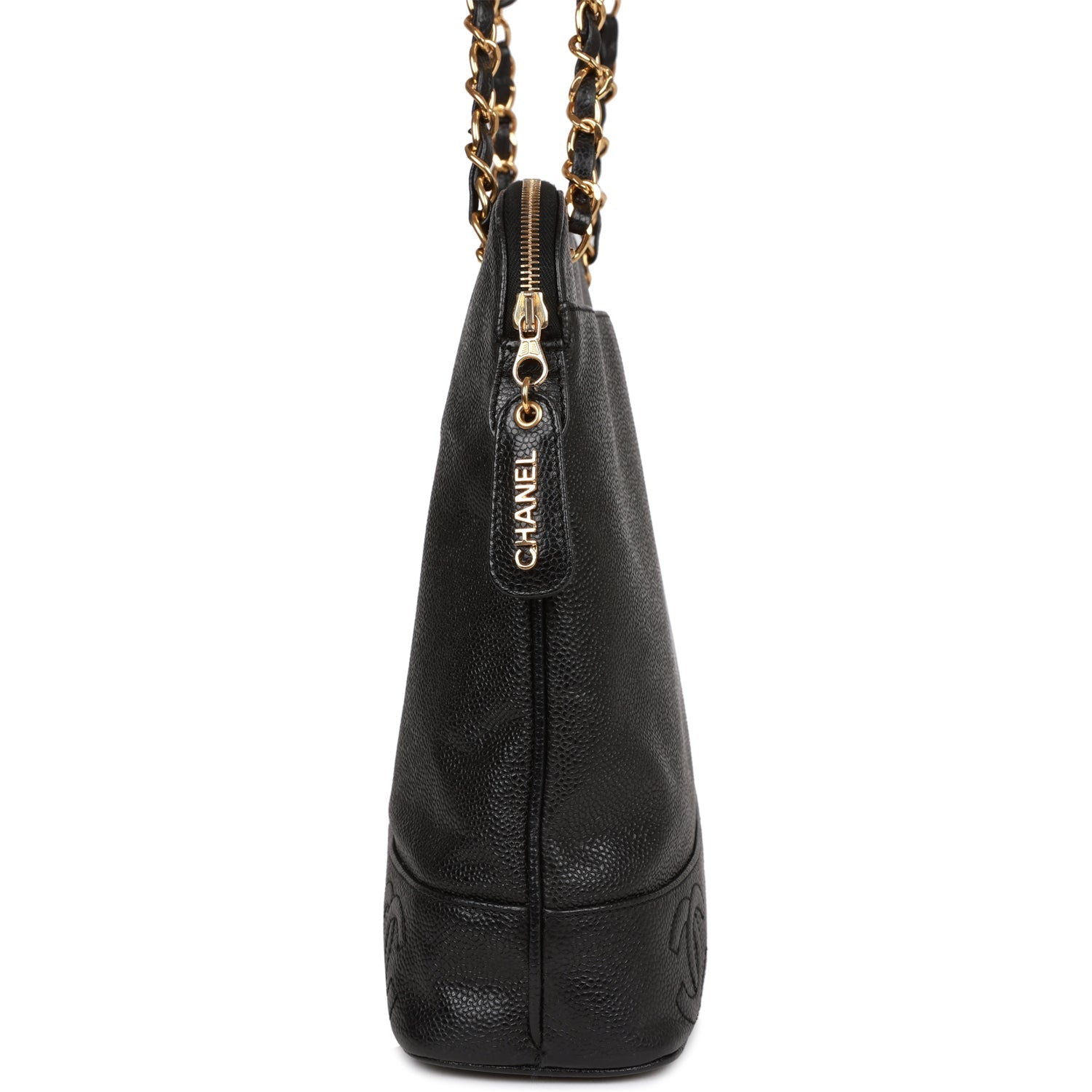 Chanel Vintage Triple CC Tote Bag Black Caviar Gold Hardware