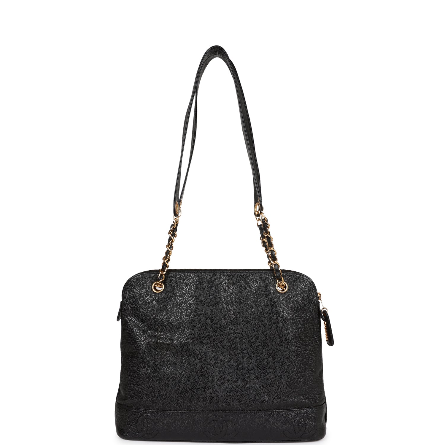 Chanel Vintage Triple CC Tote Bag Black Caviar Gold Hardware