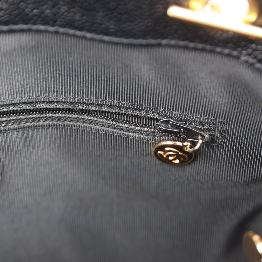 Chanel Vintage Triple CC Tote Bag Black Caviar Gold Hardware