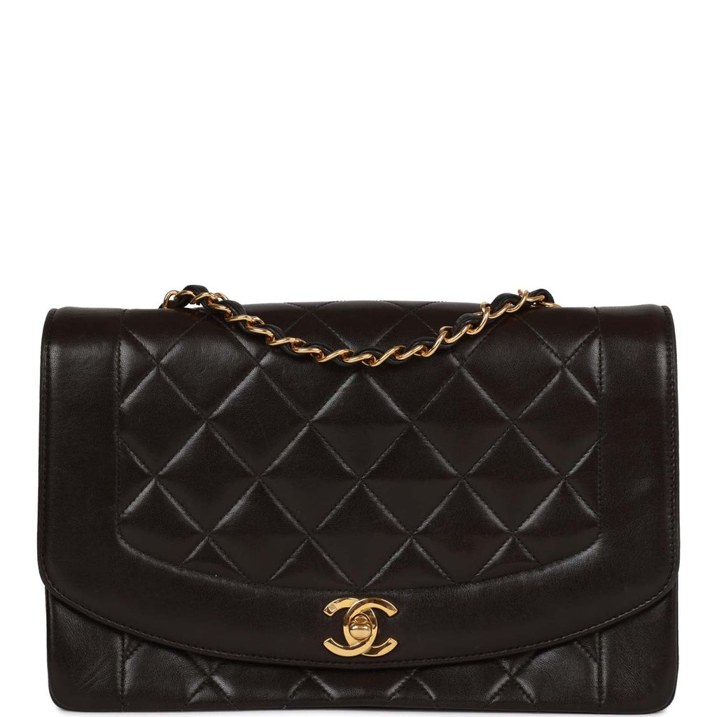 Chanel Vintage Medium Diana Flap Bag Black Quilted Lambskin Gold Hardware