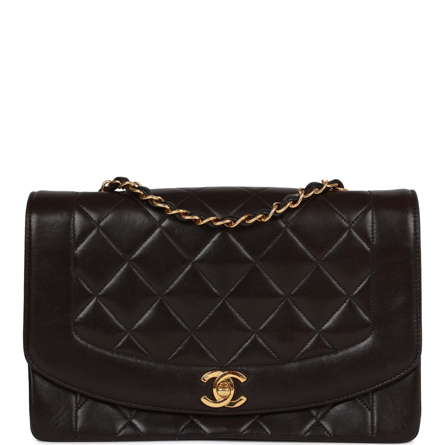 Chanel Vintage Medium Diana Flap Bag Black Quilted Lambskin Gold Hardware