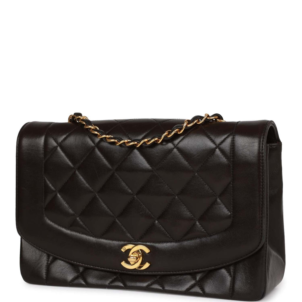 Chanel Vintage Medium Diana Flap Bag Black Quilted Lambskin Gold Hardware