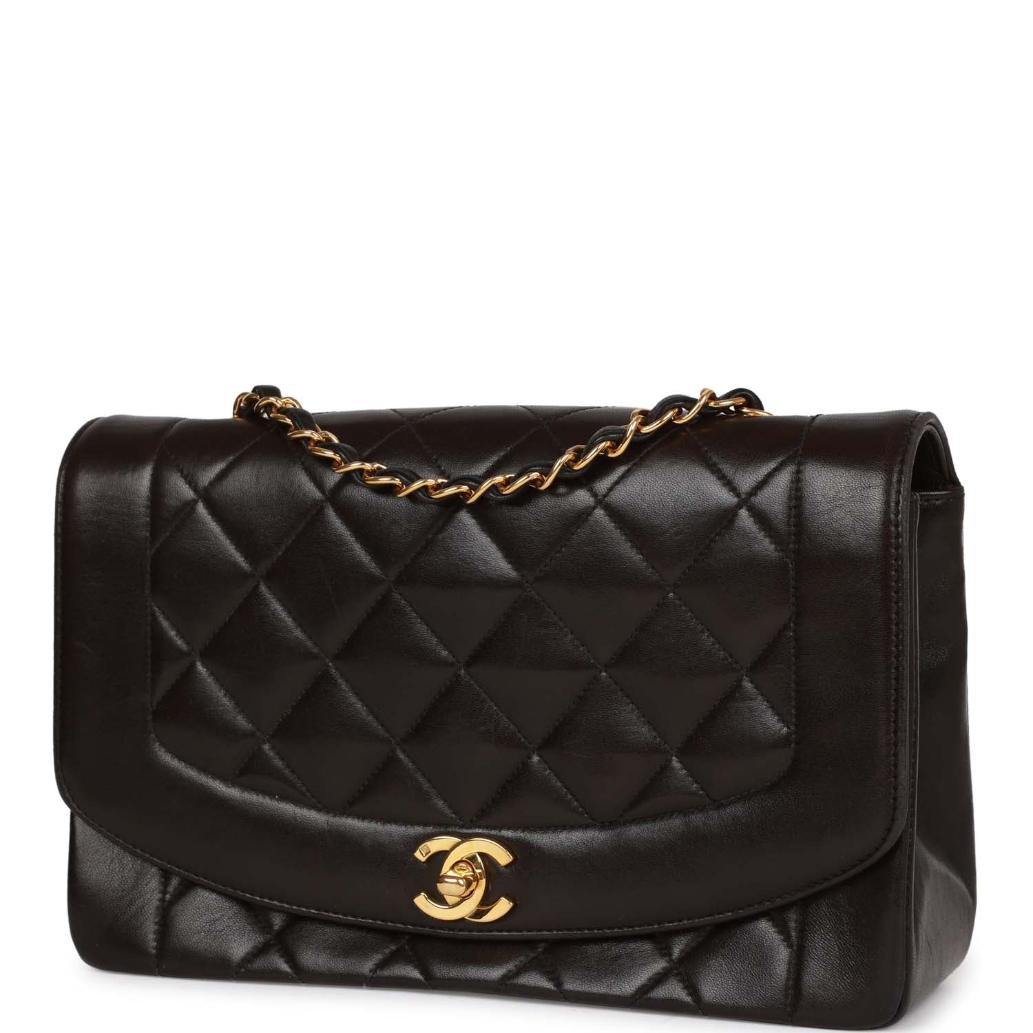 Chanel Vintage Medium Diana Flap Bag Black Quilted Lambskin Gold Hardware