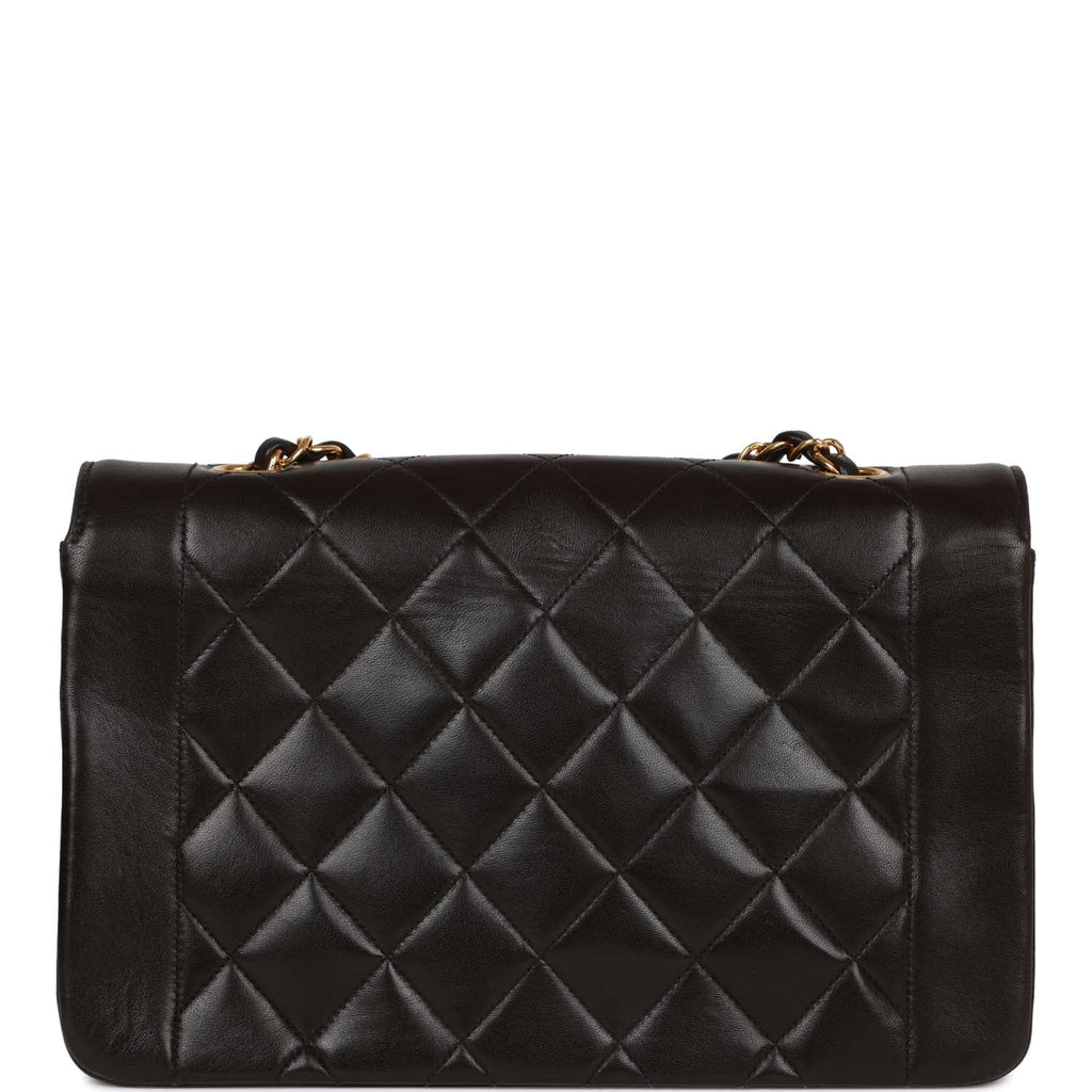 Chanel Vintage Medium Diana Flap Bag Black Quilted Lambskin Gold Hardware