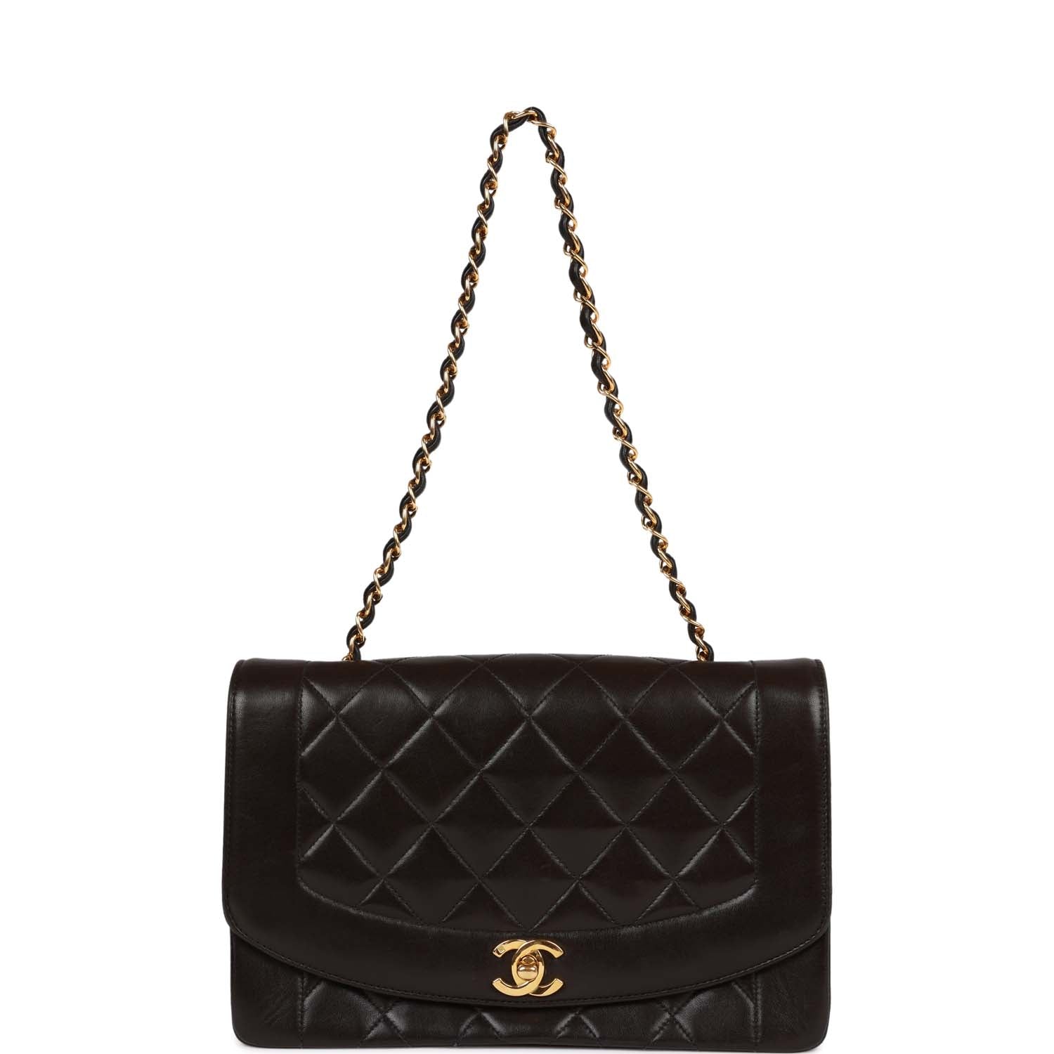 Chanel Vintage Medium Diana Flap Bag Black Quilted Lambskin Gold Hardware