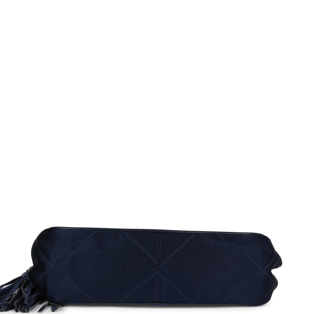 Chanel Vintage Frame Tassel Bag Navy Satin Gold Hardware