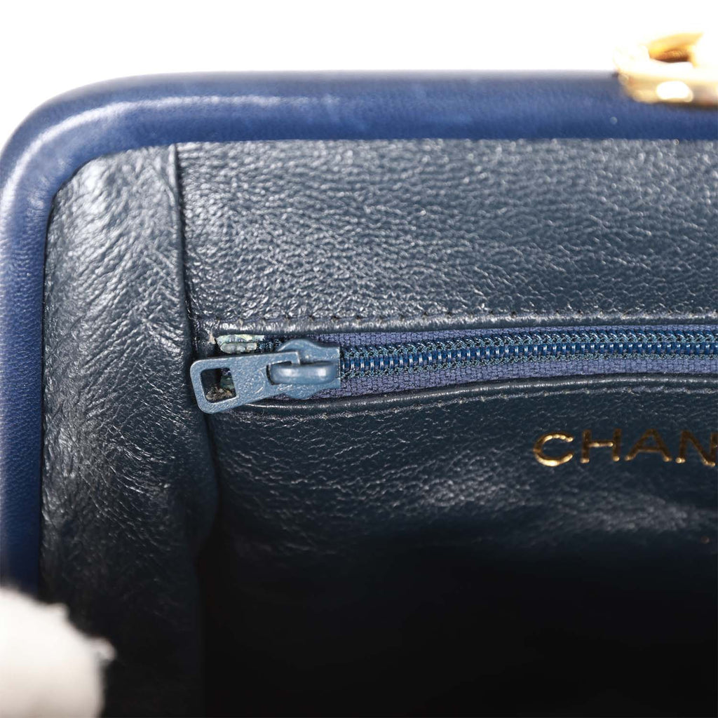 Chanel Vintage Frame Tassel Bag Navy Satin Gold Hardware