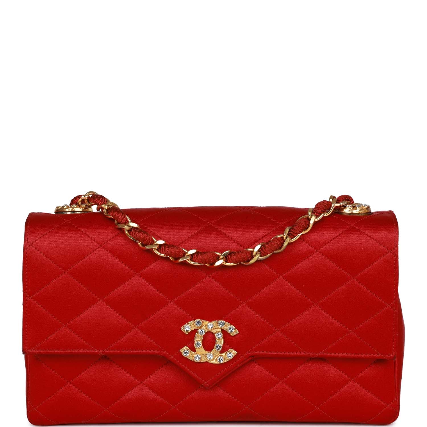 Chanel Vintage Small Flap Bag Red Satin Gold Hardware