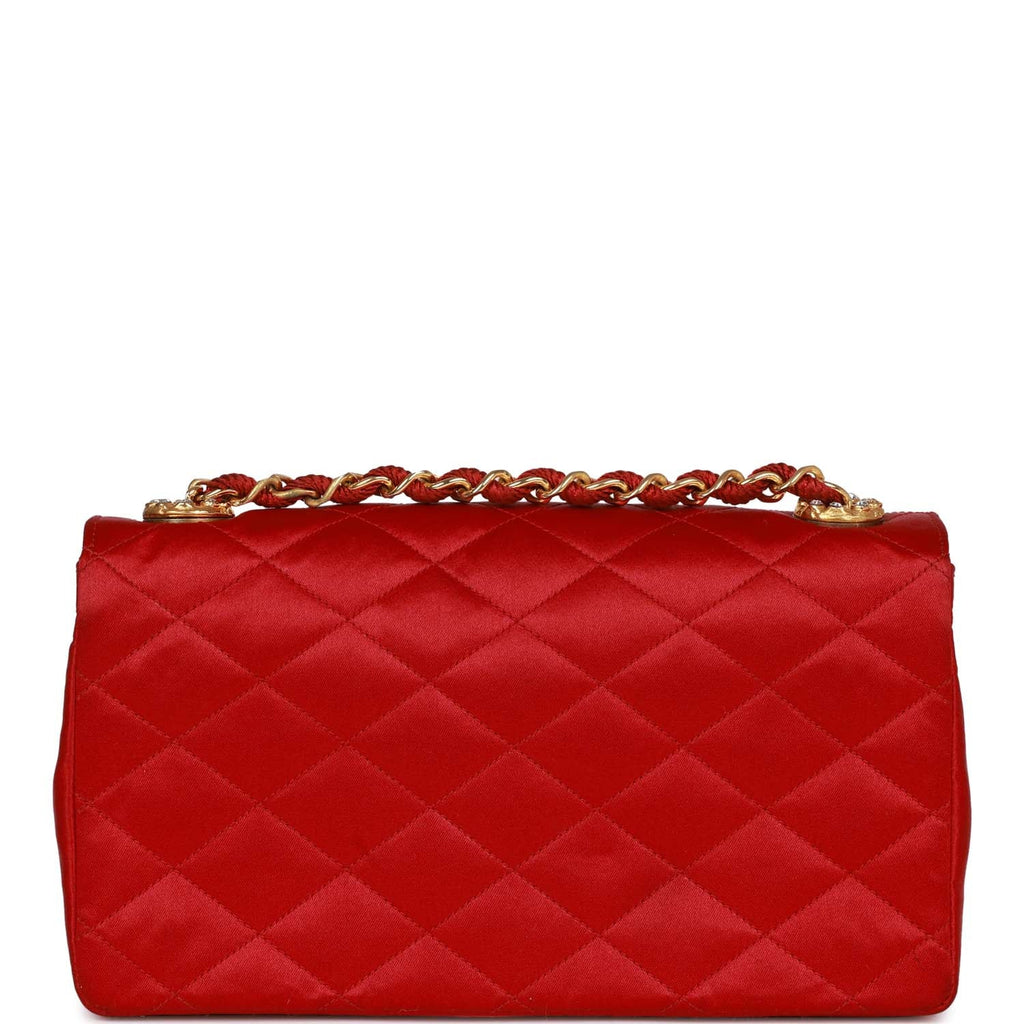 Chanel Vintage Small Flap Bag Red Satin Gold Hardware