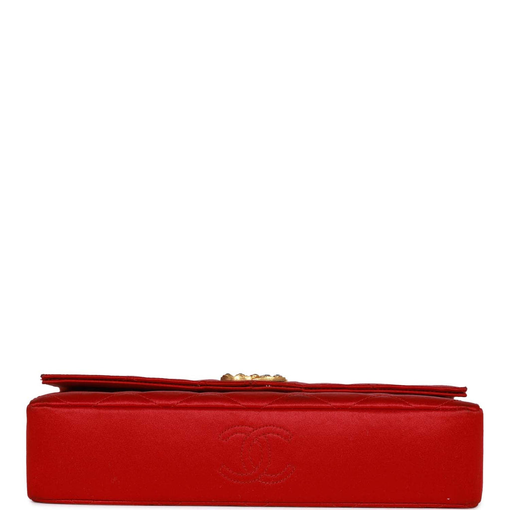Chanel Vintage Small Flap Bag Red Satin Gold Hardware
