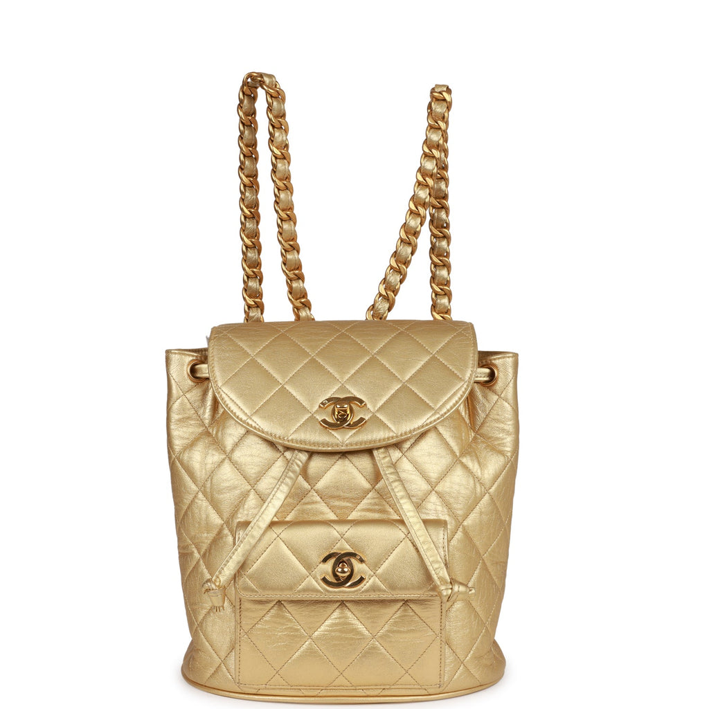 Chanel Vintage Duma Backpack Gold Metallic Lambskin Gold Hardware