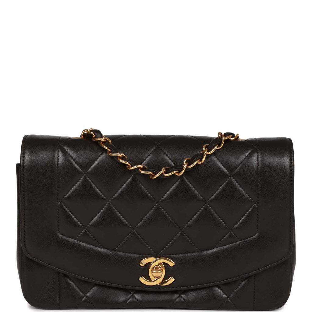 Chanel Vintage Small Diana Flap Bag Black Lambskin Gold Hardware