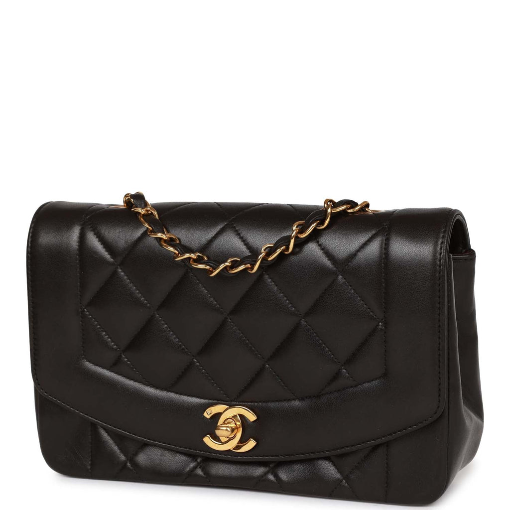 Chanel Vintage Small Diana Flap Bag Black Lambskin Gold Hardware