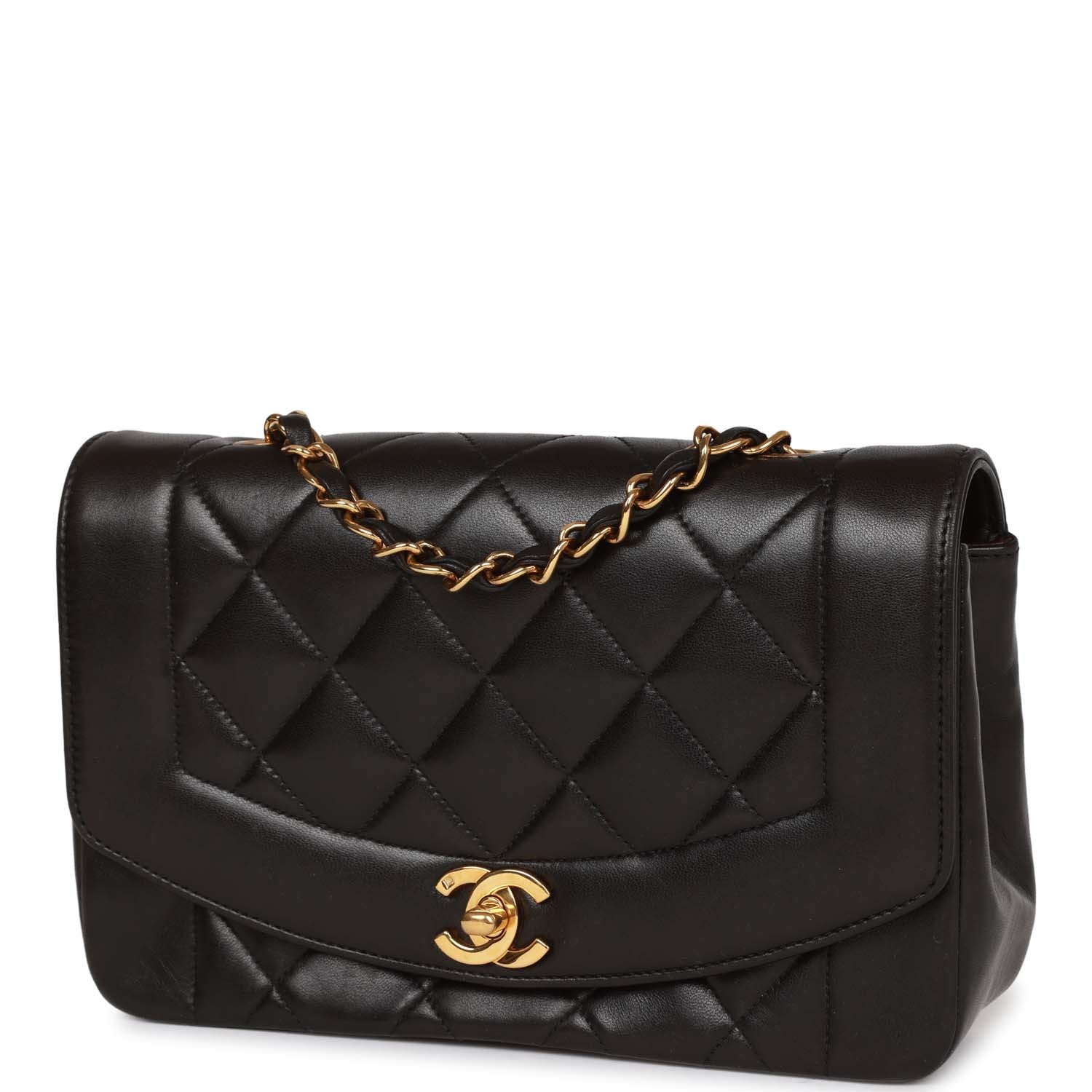 Chanel Vintage Small Diana Flap Bag Black Lambskin Gold Hardware