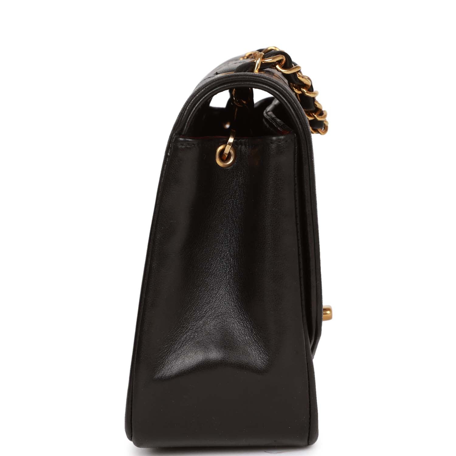 Chanel Vintage Small Diana Flap Bag Black Lambskin Gold Hardware
