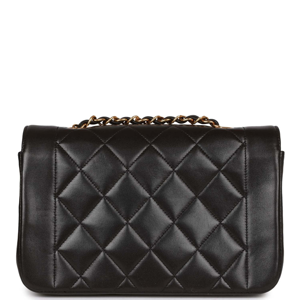 Chanel Vintage Small Diana Flap Bag Black Lambskin Gold Hardware