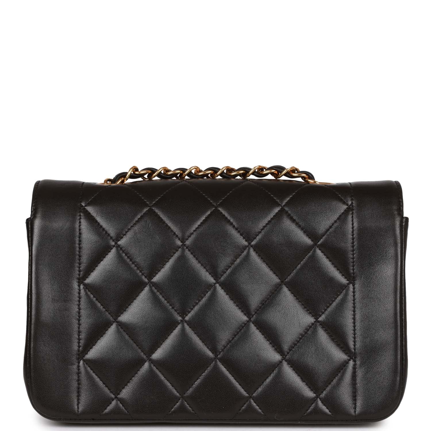 Chanel Vintage Small Diana Flap Bag Black Lambskin Gold Hardware