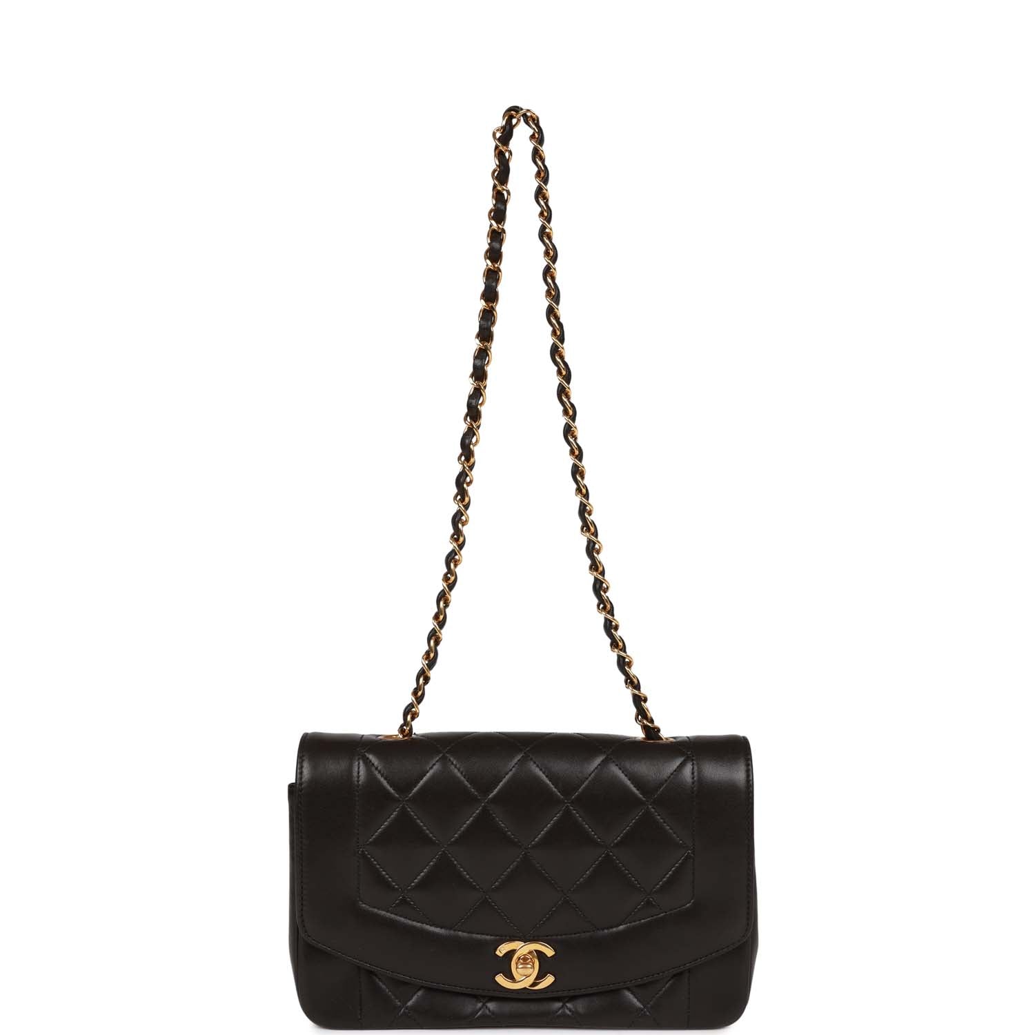 Chanel Vintage Small Diana Flap Bag Black Lambskin Gold Hardware