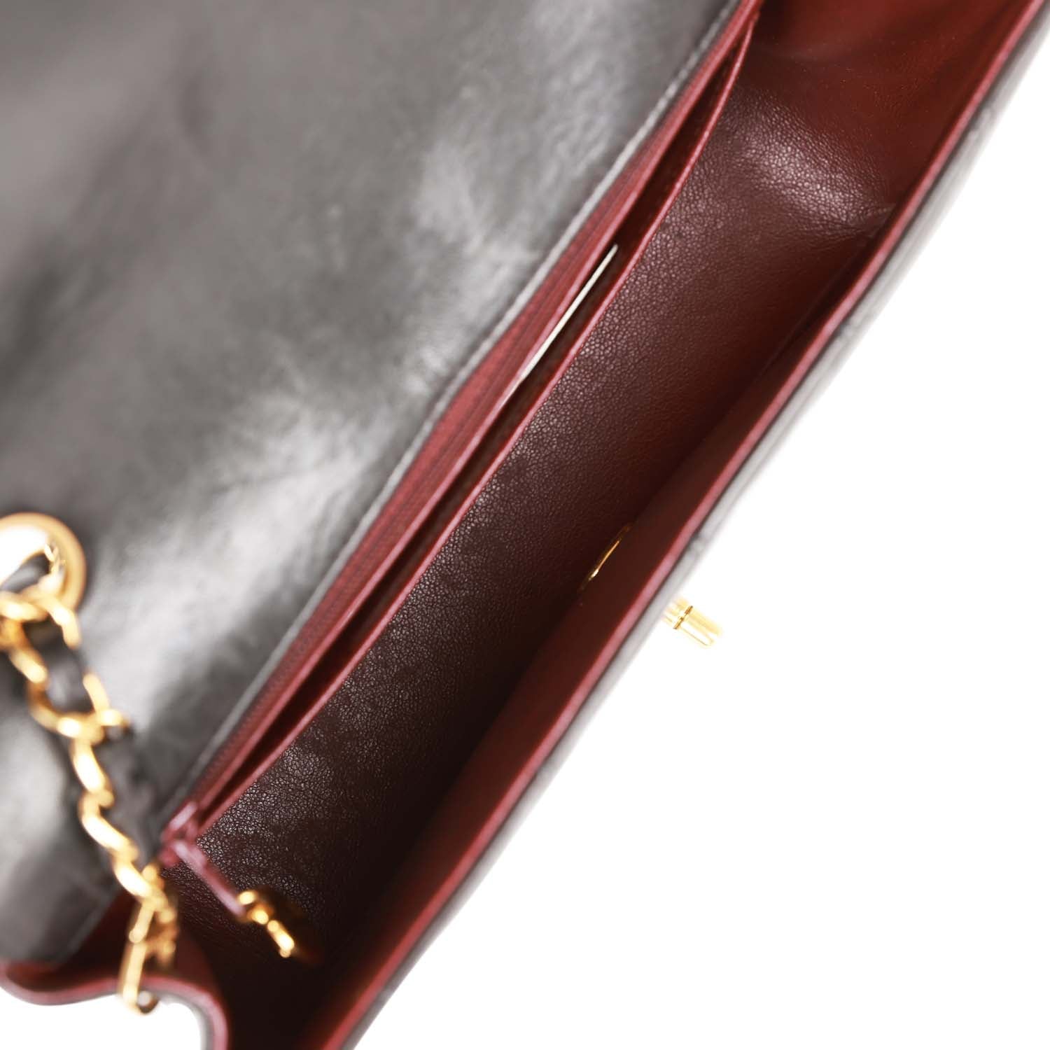 Chanel Vintage Small Diana Flap Bag Black Lambskin Gold Hardware