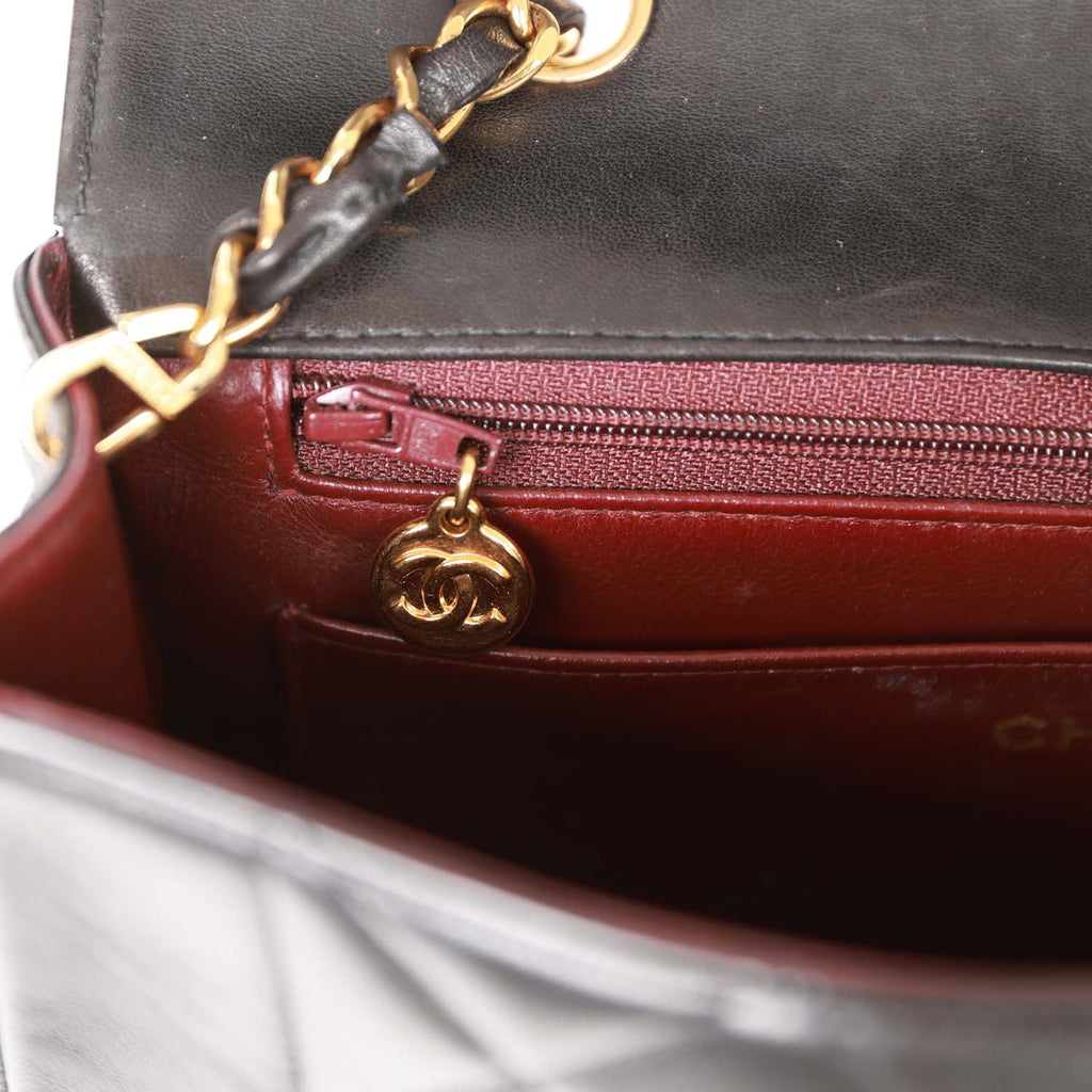 Chanel Vintage Small Diana Flap Bag Black Lambskin Gold Hardware