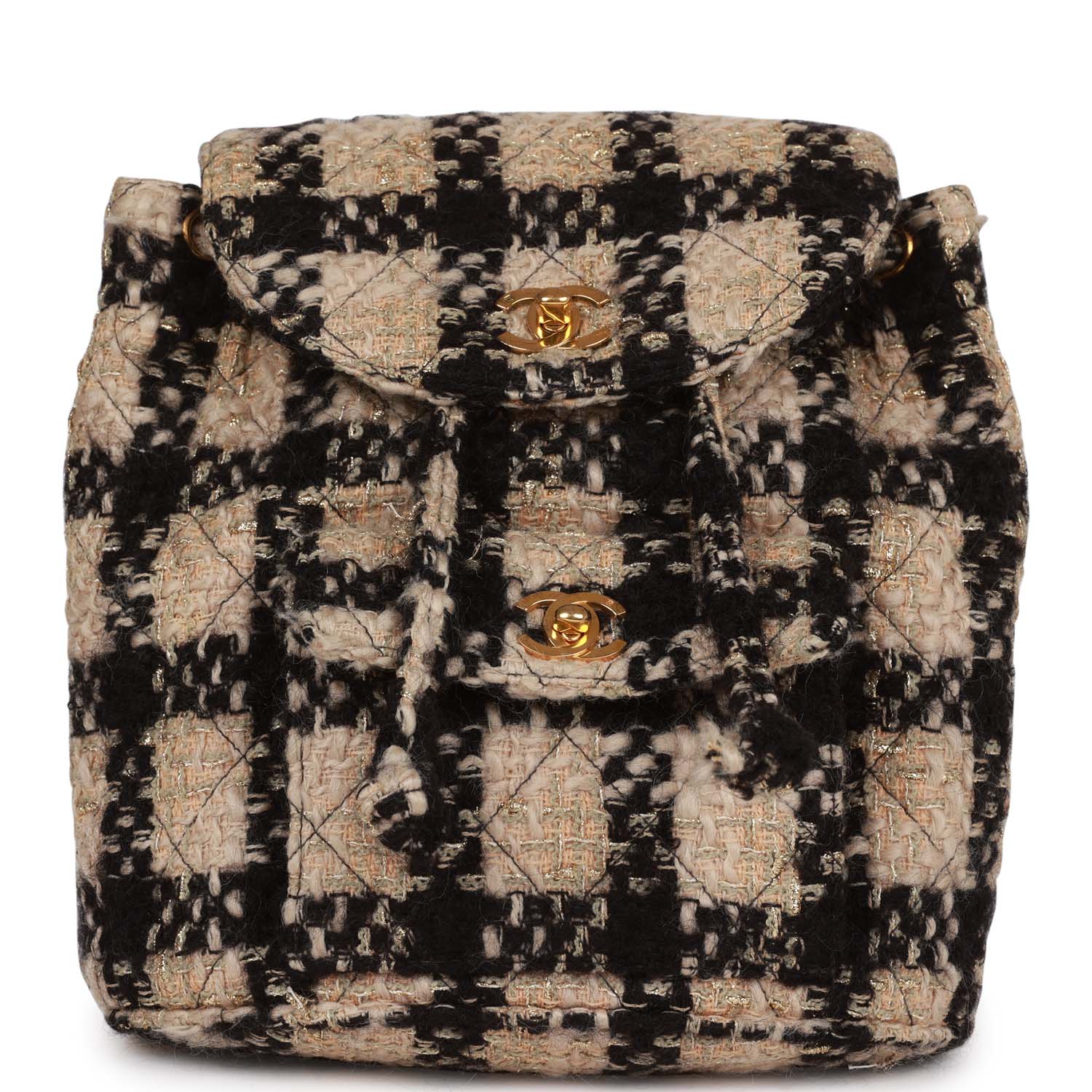 Chanel Vintage Duma Backpack Beige and Black Tweed Gold Hardware