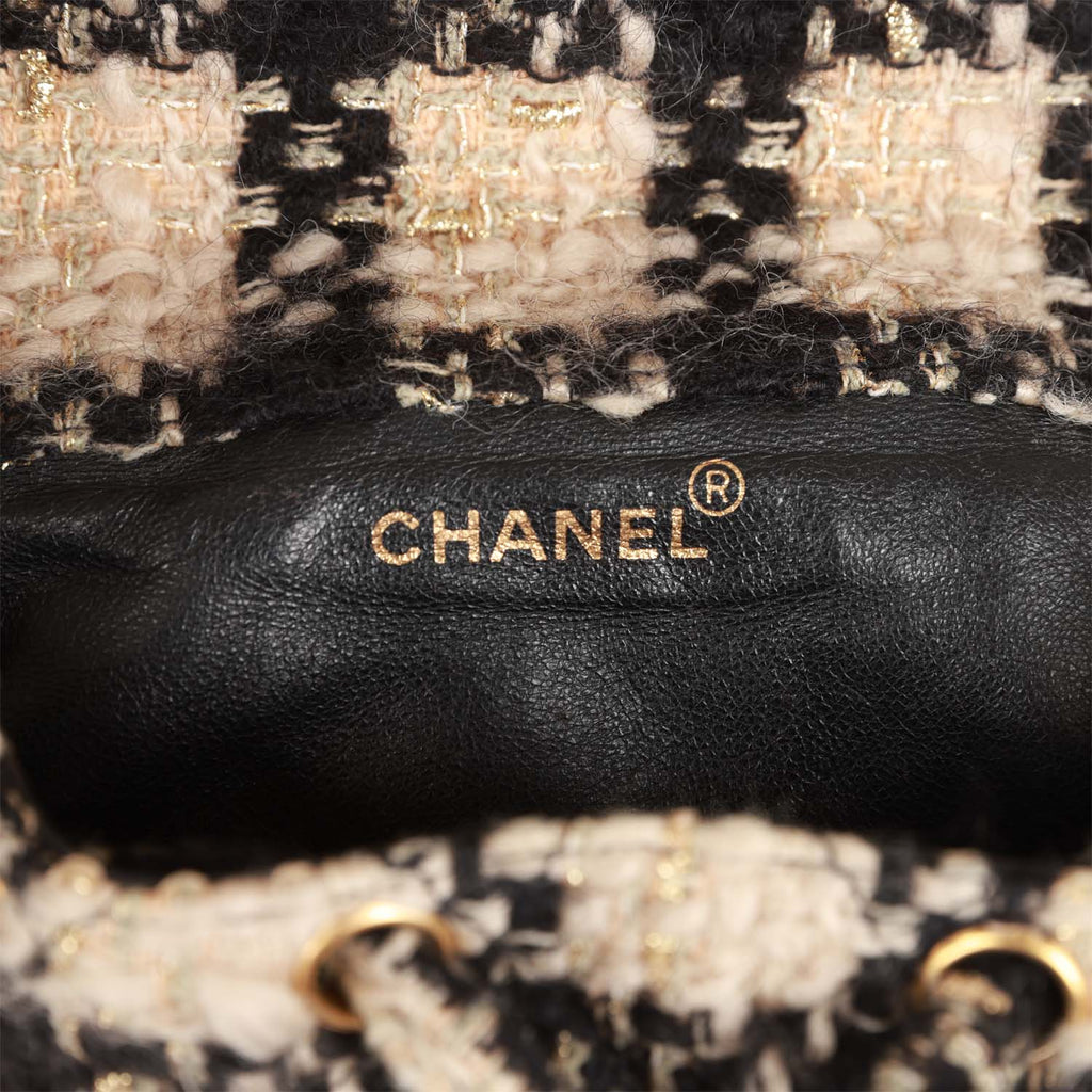 Chanel Vintage Duma Backpack Beige and Black Tweed Gold Hardware