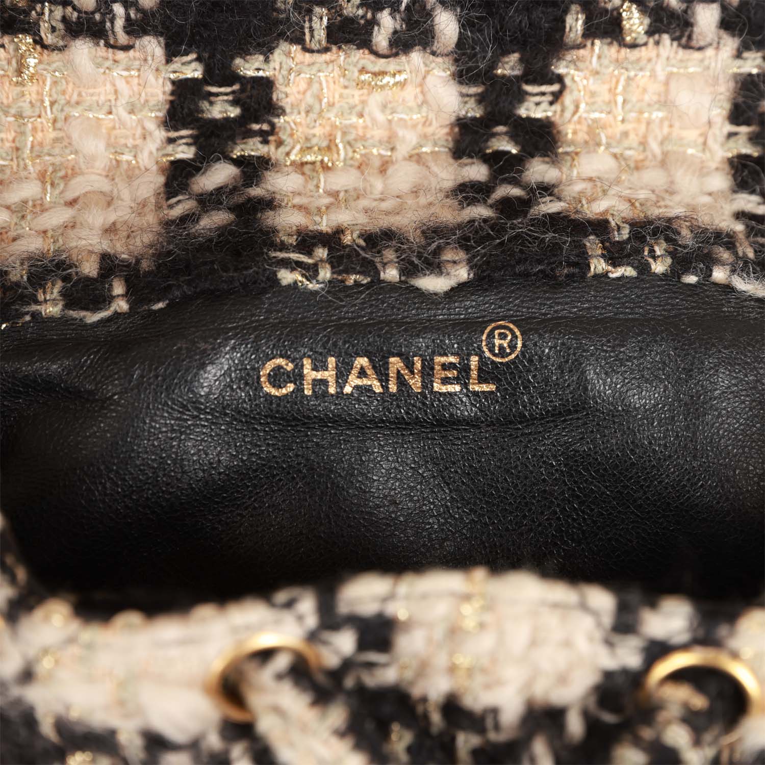 Chanel Vintage Duma Backpack Beige and Black Tweed Gold Hardware